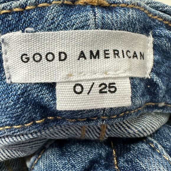 Good American Classic Raw Hem High Rise Jeans Skinnyish Fit Blue940 0/25 NWT - Picture 10 of 13